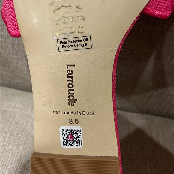 NEW Larroude Ivy Ruffle Slip On Mule Flat SANDALS Size 8.5 Pink Raffia - Picture 8 of 8